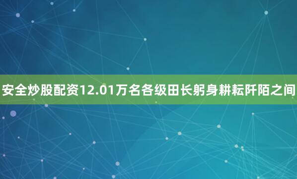 安全炒股配资12.01万名各级田长躬身耕耘阡陌之间